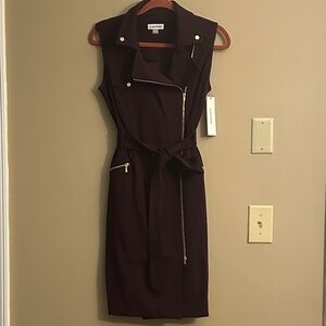 Calvin Klein Moto-Style Midi Dress with gold Zippers